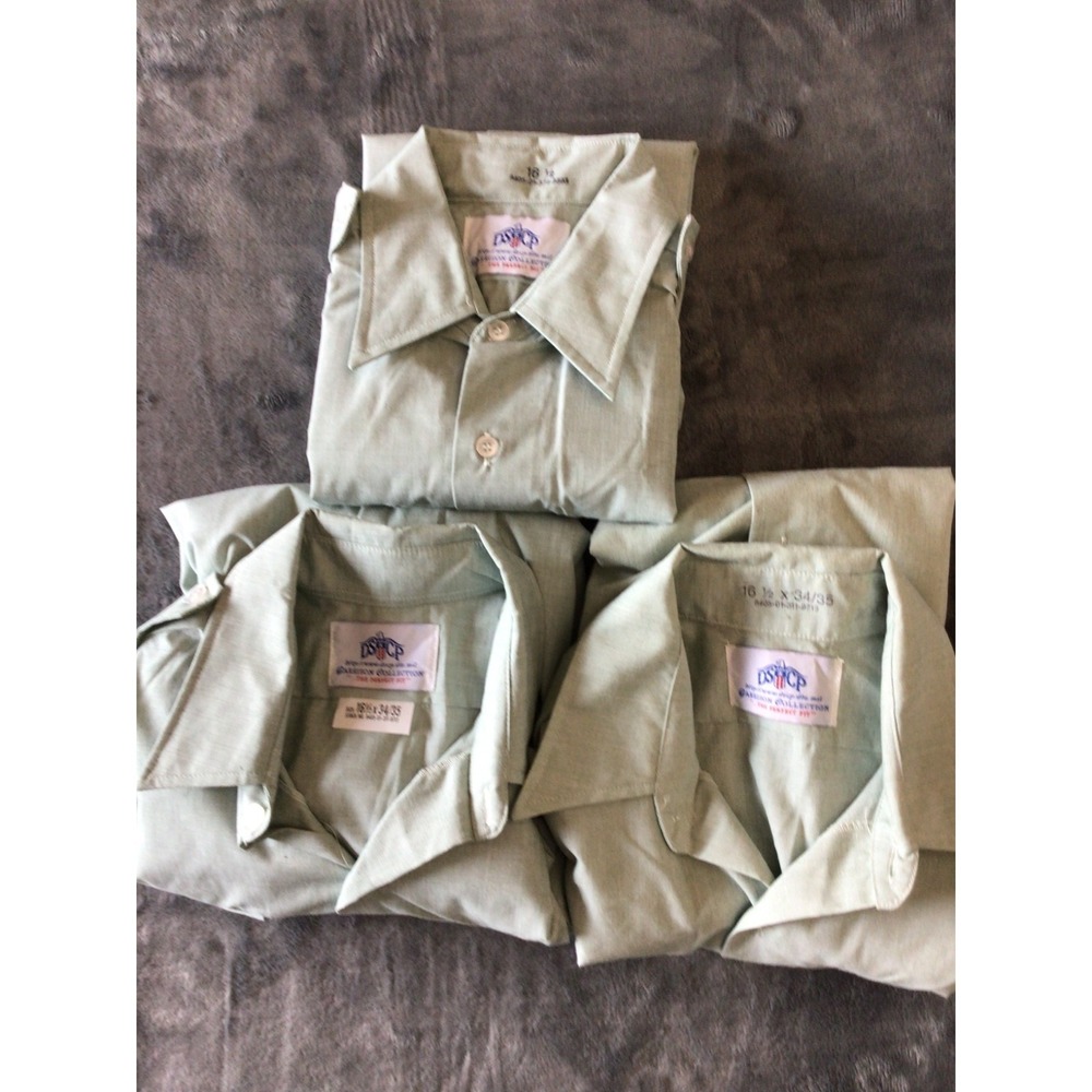 DSCP Lot Of 3 Men's size  16.5 Green Shirts. 1 short sleeve 2 long sleeve 34/35